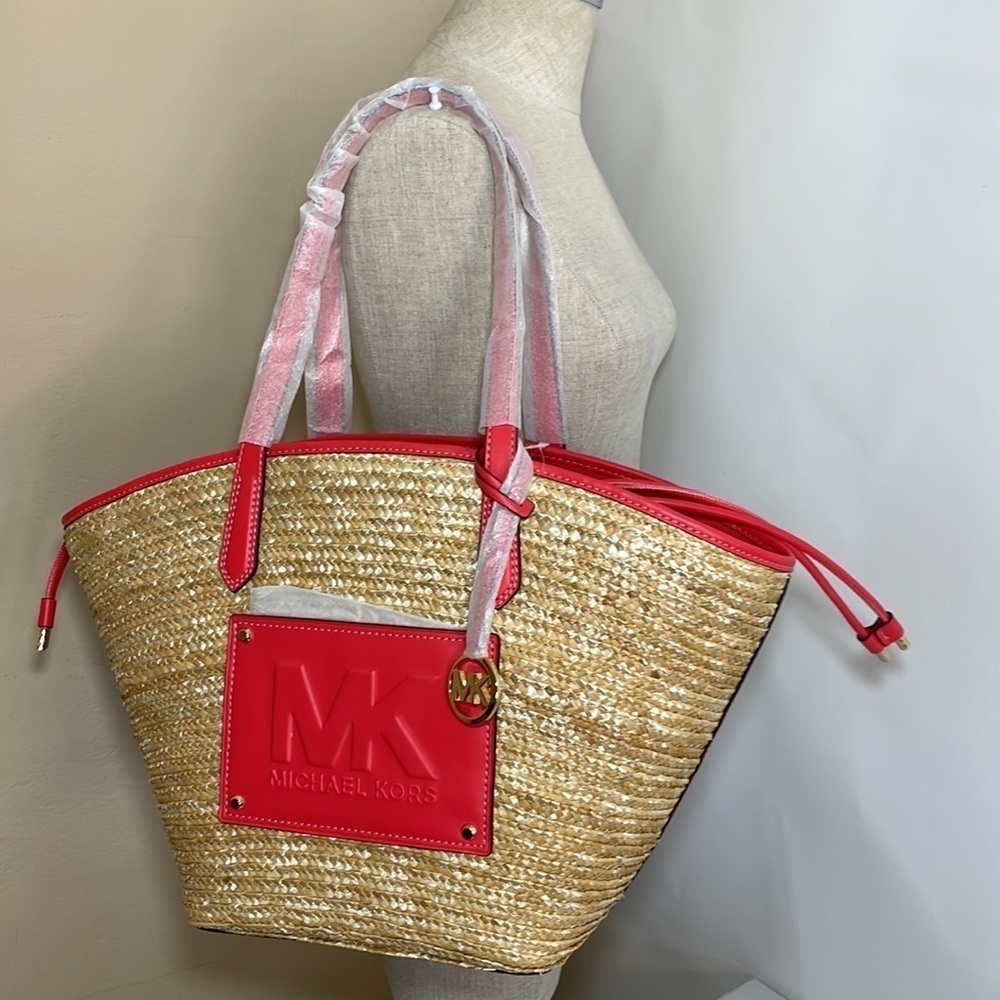 Michael Kors Kimber Large straw string tote shoulder bag